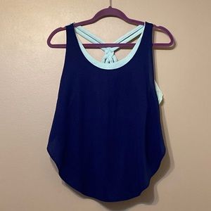 Fabletics Navy Tank with Built in Bra Light Blue Strappy Back